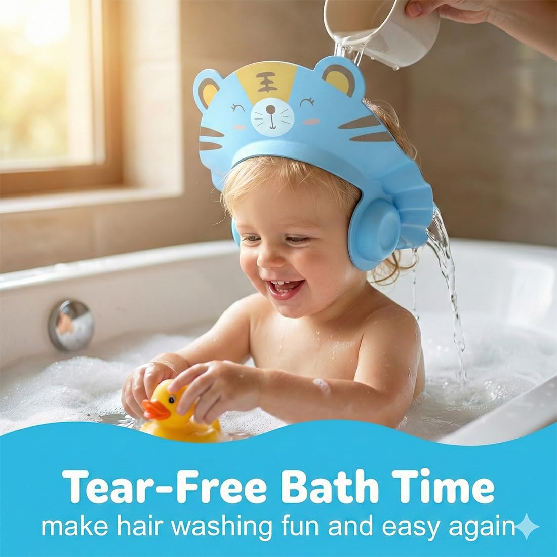 2 Pezzi Cappello Doccia Bambini, Visiera Doccia Bambini, cuffia per shampoo regolabile per bambini, scudo per il lavaggio dei capelli, Bambini Regolabile Doccia Cap per Protezione (Tigre).