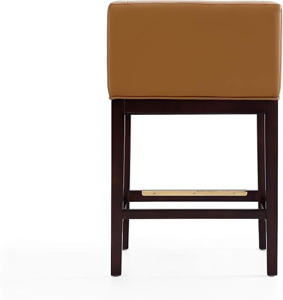 Manhattan Comfort Kingsley 26 Inch Modern Counter Height Bar Stools - Vegan Leather Padded Seat, Classic Club Chair Design, Beech Wood Base with Footrest, Fully Assembled Barstools, Set of 1, Camel