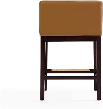 Manhattan Comfort Kingsley 26 Inch Modern Counter Height Bar Stools - Vegan Leather Padded Seat, Classic Club Chair Design, Beech Wood Base with Footrest, Fully Assembled Barstools, Set of 1, Camel