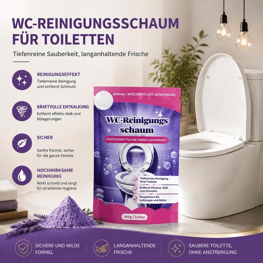 Fizz Clean Toilettenschaum - Fizzclean Wc-Reiniger, Fizzclean Rohrreiniger, Toilet Cleaning Foam, Scheuerfreie Ohne Aufwand,Schäumender WC-Reiniger für Strahlend Saubere Toilette (5pcs)