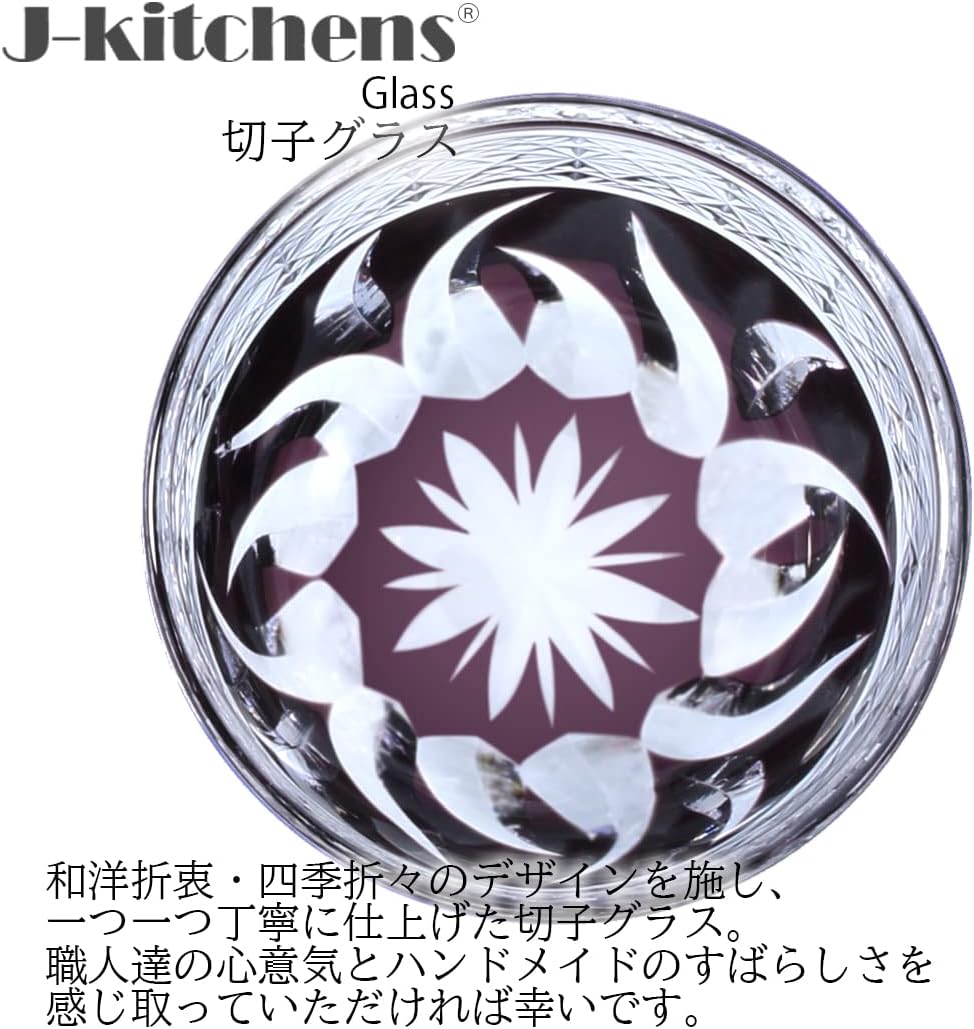 J-kitchens Retro Kiriko Glass Cup Japanese Sake Ochoko Diameter 2.4 x H2.0 inches (60 x 50 mm) 2.4 fl oz (70 cc) Obi Diaphragm Pink Current Model