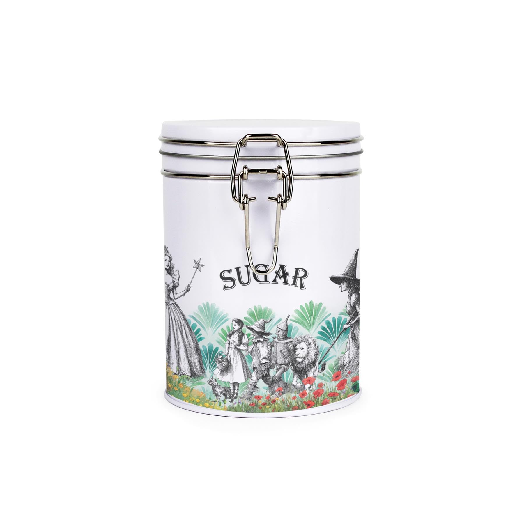 Purely Home Wizard of Oz Sugar Canister - White Metal Clip Lid Kitchen Storage Jar/Container Gift 700ml (13cm x 9.5cm)