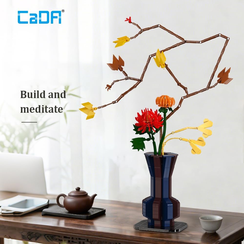 CaDA C59025W Botanical Flower Building Blocks,795 PCS Autumn Flower Building Kit for Adults, Decorative Floral Arrangement Model for Home Décor & Stress Relief