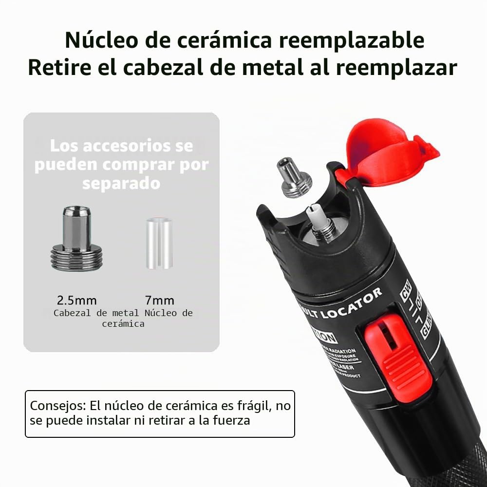 Localizador visual de fallas de 50mw, probador de fibra óptica VFL Probador de cable de fibra óptica con adaptador monomodo 9/125um FC macho a LC hembra