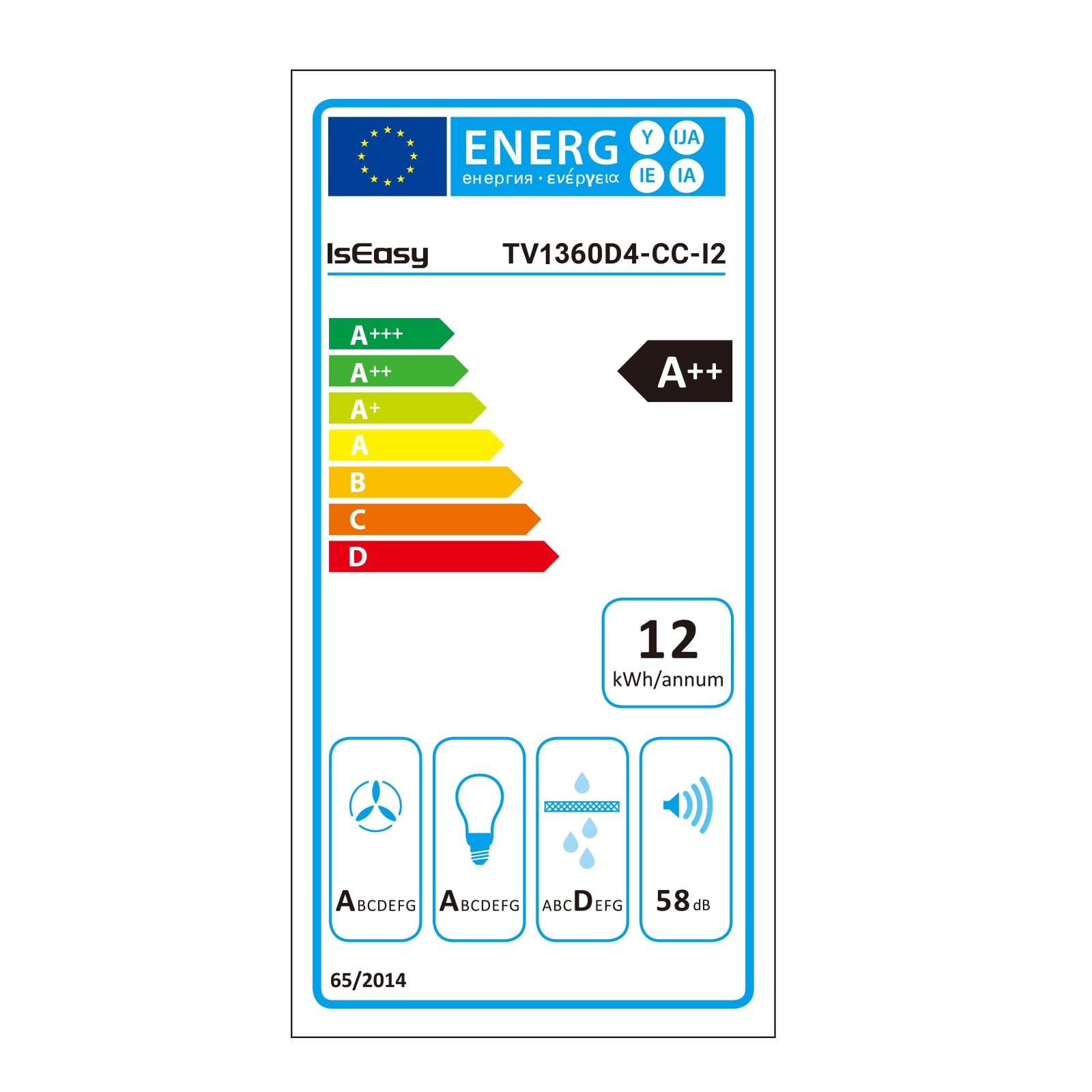Cooker Hood 60 cm, IsEasy Recirculation Cooker Hood with 524 m³/h