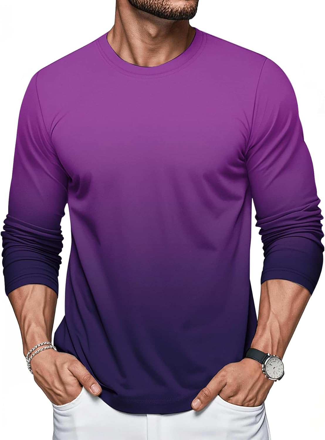 10 Pack Men's Shirts Long Sleeve Tee Crew Neck Style Casual Loose Fit Tops