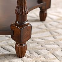 Vista 9 de PADMA HOUSE Mesa de sofá semicírculo tradicional de madera maciza con tapa de vidrio templado para sala de estar, nogal cereza