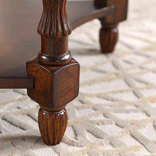 Miniatura 9 de PADMA HOUSE Mesa de sofá semicírculo tradicional de madera maciza con tapa de vidrio templado para sala de estar, nogal cereza