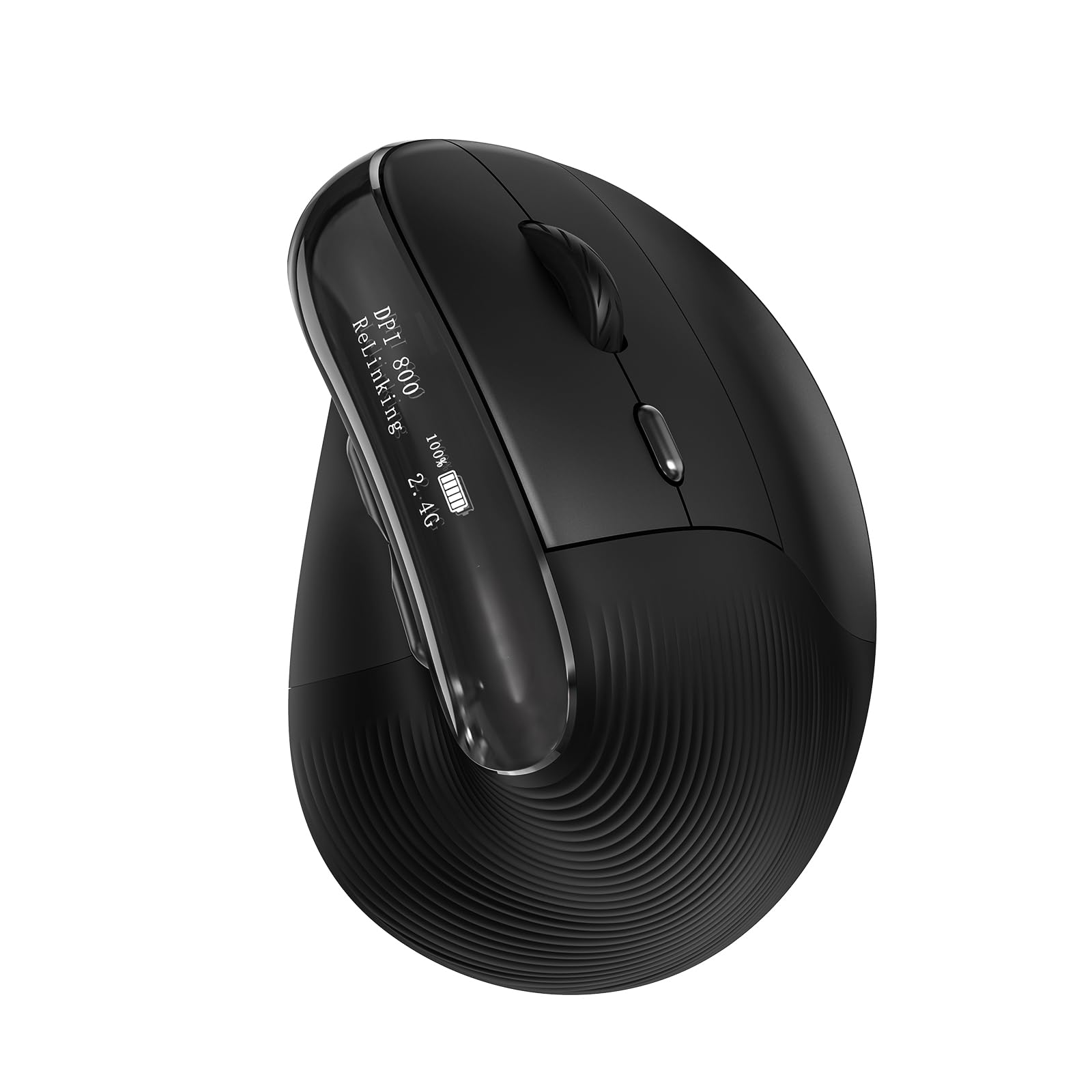 KYSONA Mouse ergonomico wireless con schermo OLED, mouse verticale Ergo ricaricabile, clic silenzioso, Bluetooth e 2,4 G, 5 DPI regolabili 800-6400 per laptop/PC/desktop/computer/iPad, nero