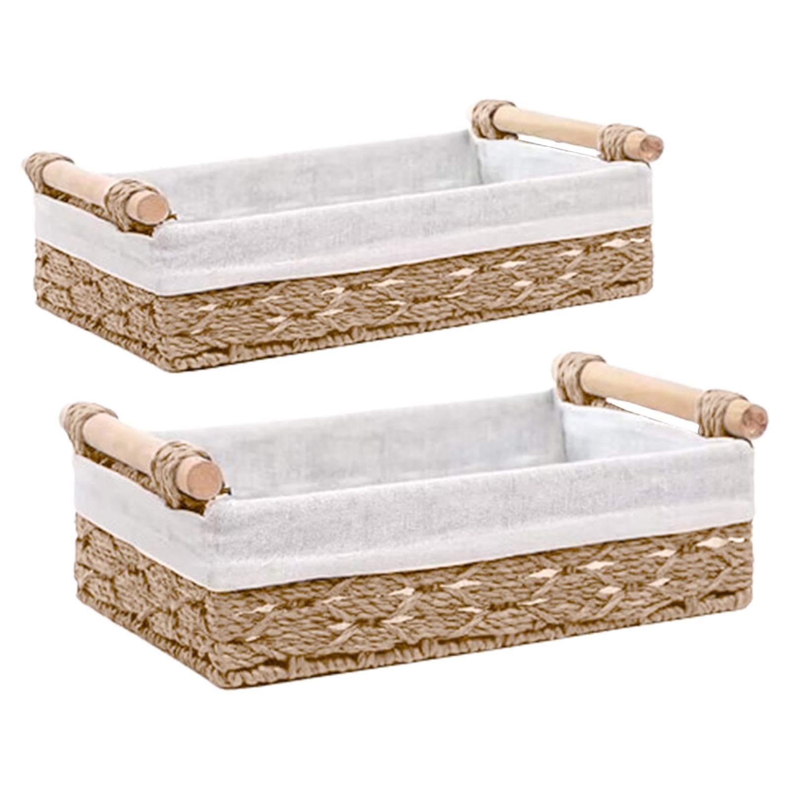 Panier en corde de papier tressée rectangulaire beige pour rangement de salle de bain lot de 2