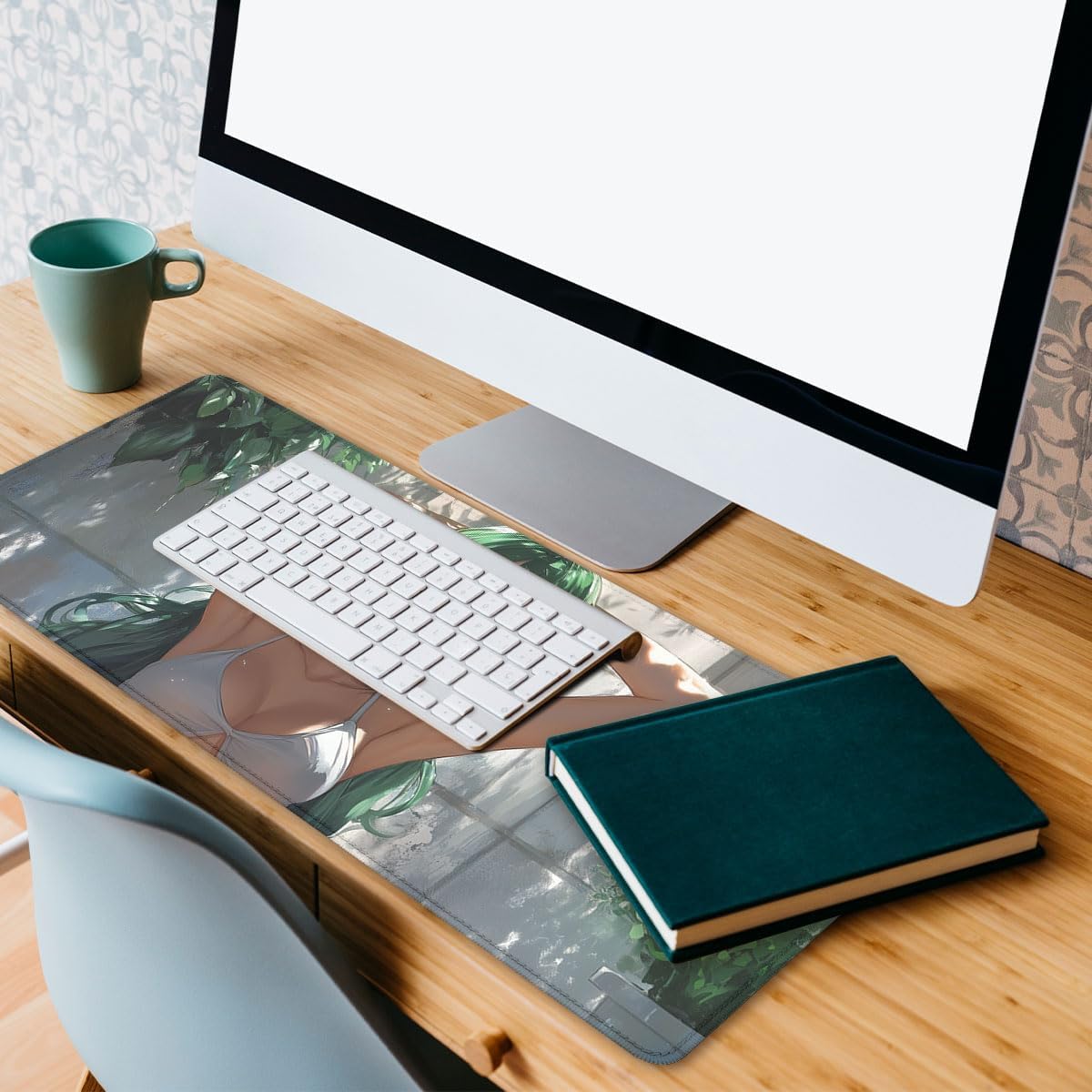 Beautiful Girl Gaming Mouse Pad Cute Anime Girl with Bright Smile Large Gaming Mouse Mat with Stitched Edges,Non-Slip Waterproof Rubber Base Mous Mat 31.5x11.8 in - Image 5