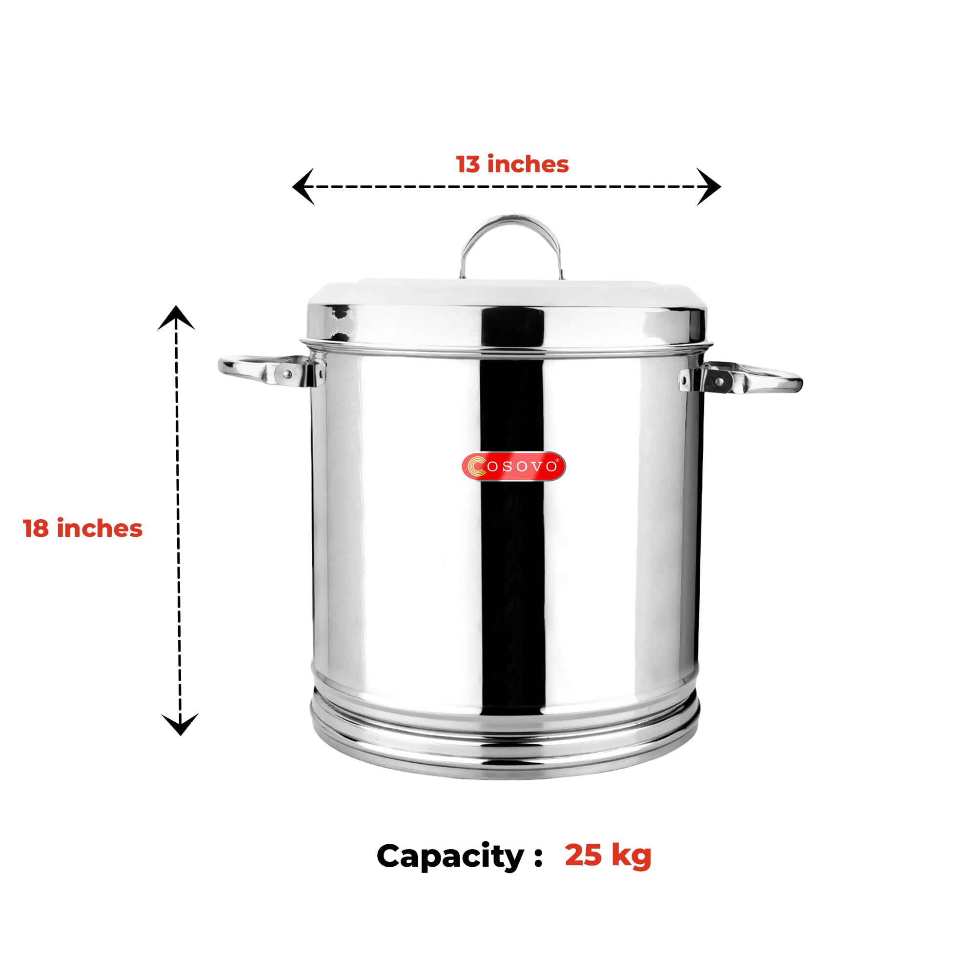 COSOVO® Contenedor hermético de acero inoxidable para almacenamiento de cocina, 25 kg