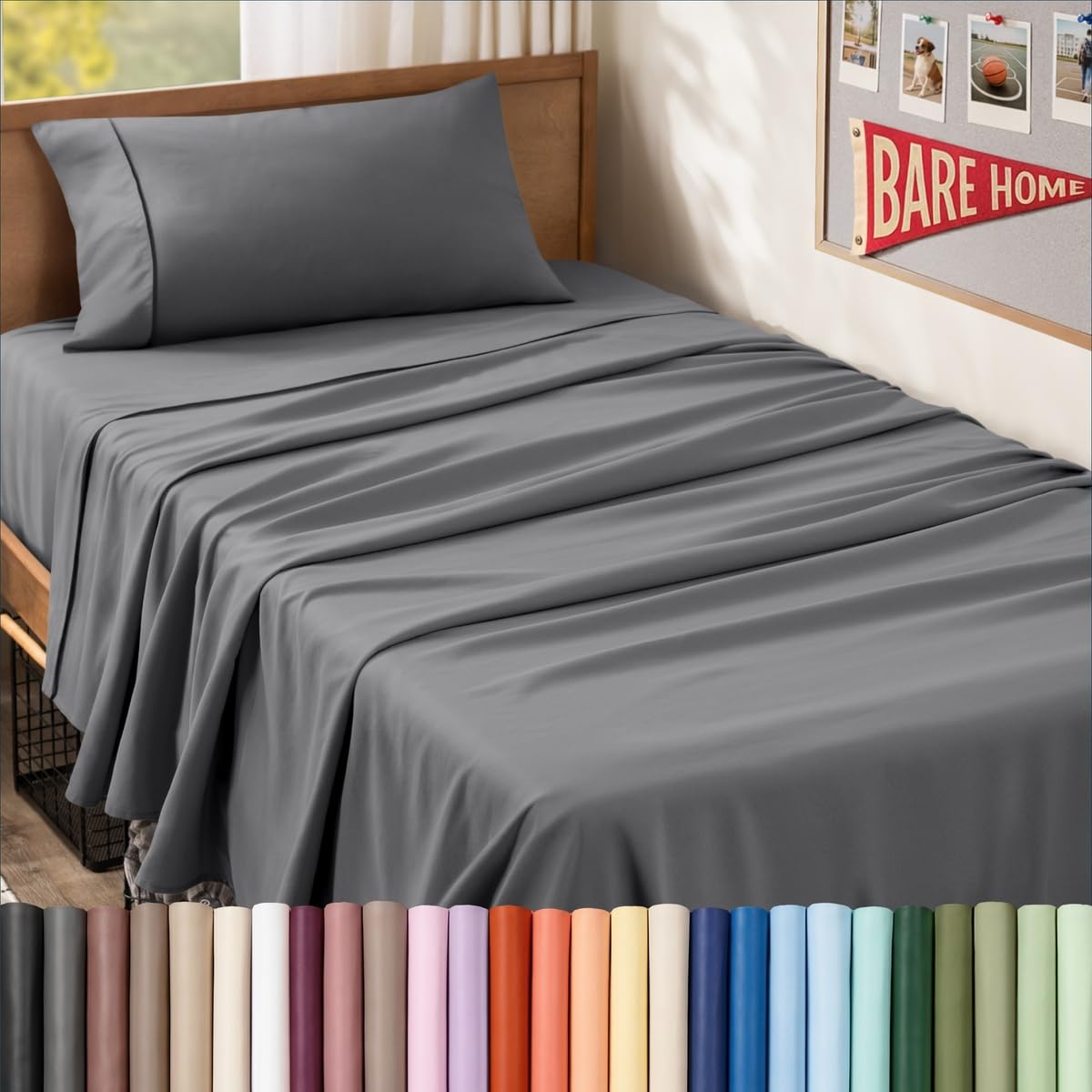 Bare Home Twin XL 1800 Ultra-Soft (Grey)