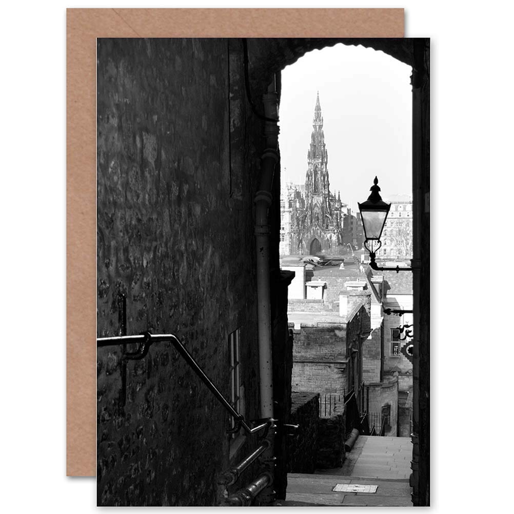Wee Blue Coo CITYSCAPE OLD LANE SCOTT MONUMENT EDINBURGH BLANK GREETINGS BIRTHDAY CARD