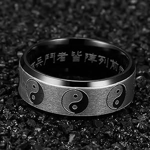 Yin Yang Rings Band for Men Women Stainless Steel Black