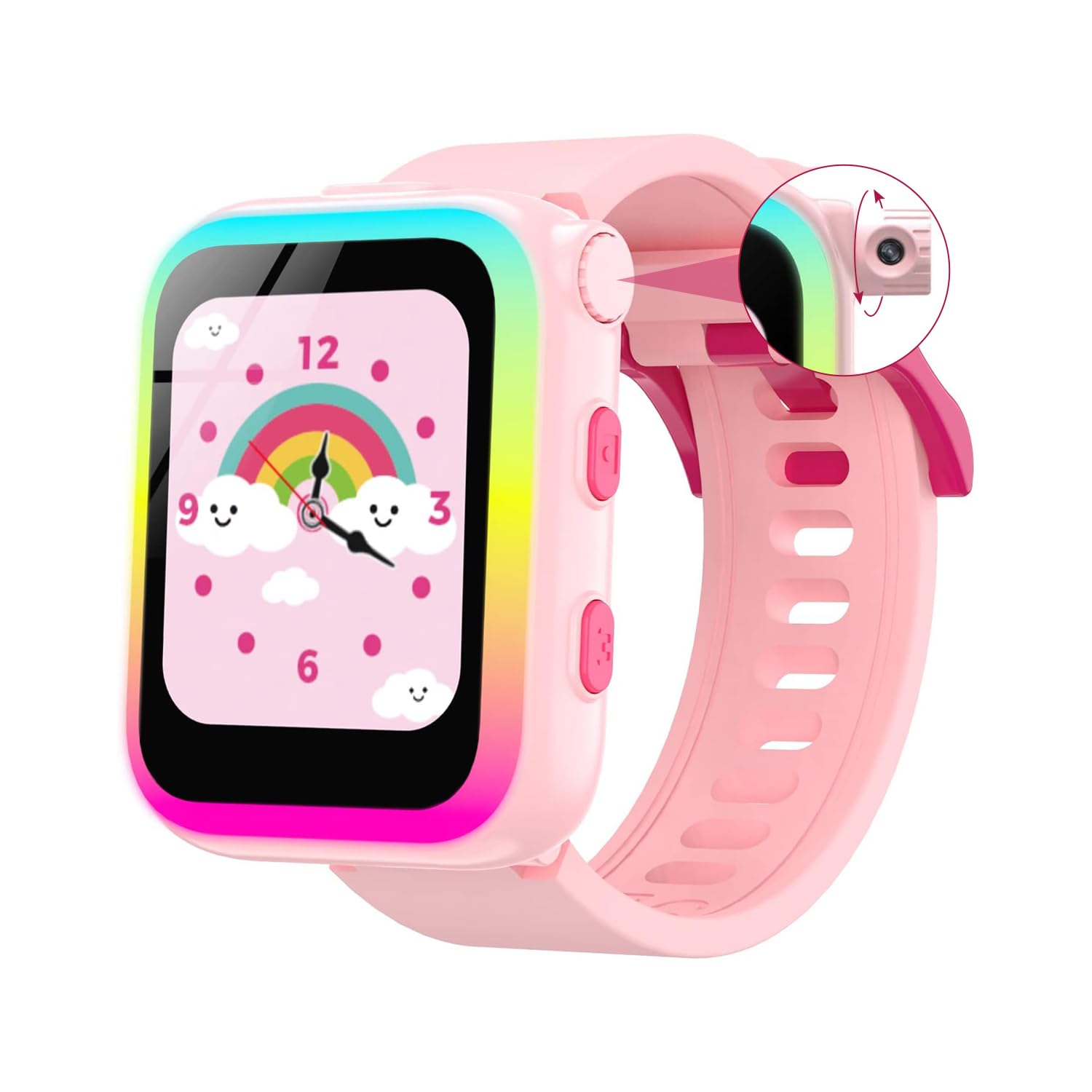 Masroo Kids Smart Watch Girls Gifts for Girls, Rotatable Camera Habit Tracking Music Player Games Interactive Pet 1.69'' Touchscreen Smart Watch for Kids Toys Birthday Gift for Girls Ages 6-8 (Pink)