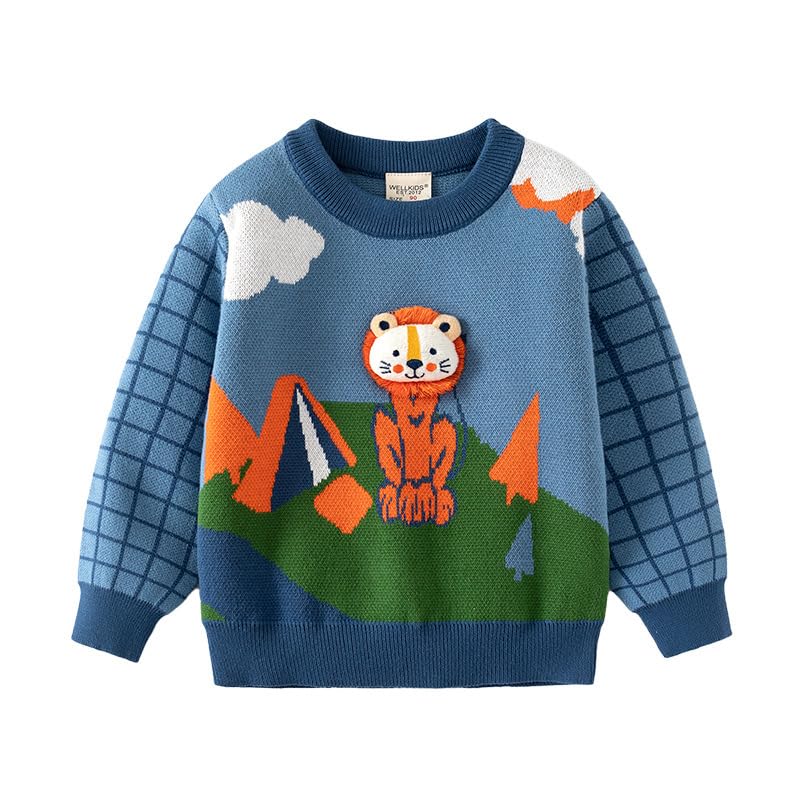 Toddler Boy Cute Cartoon Contrast Color Pullover Fashion Autumn Oversized Sweater Long Sleeve Holiday Top