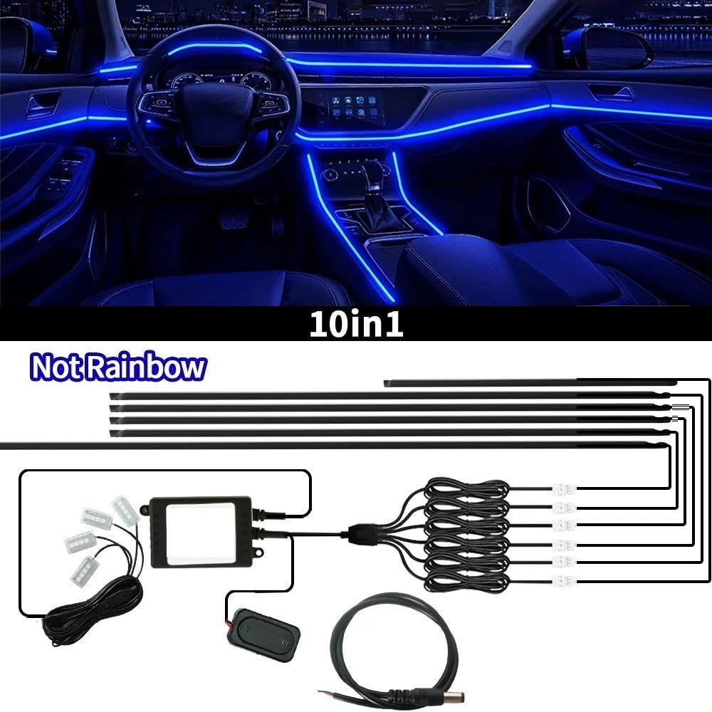 Luces Interiores del Coche Luces ambientales Coche 64 Color Symphony Streamer Bluetooth Rainbow Interior RGB Tiras Auto Atmósfera Kit lámpara Luz de Ambiente，(10 in 1 Not Rainbow)