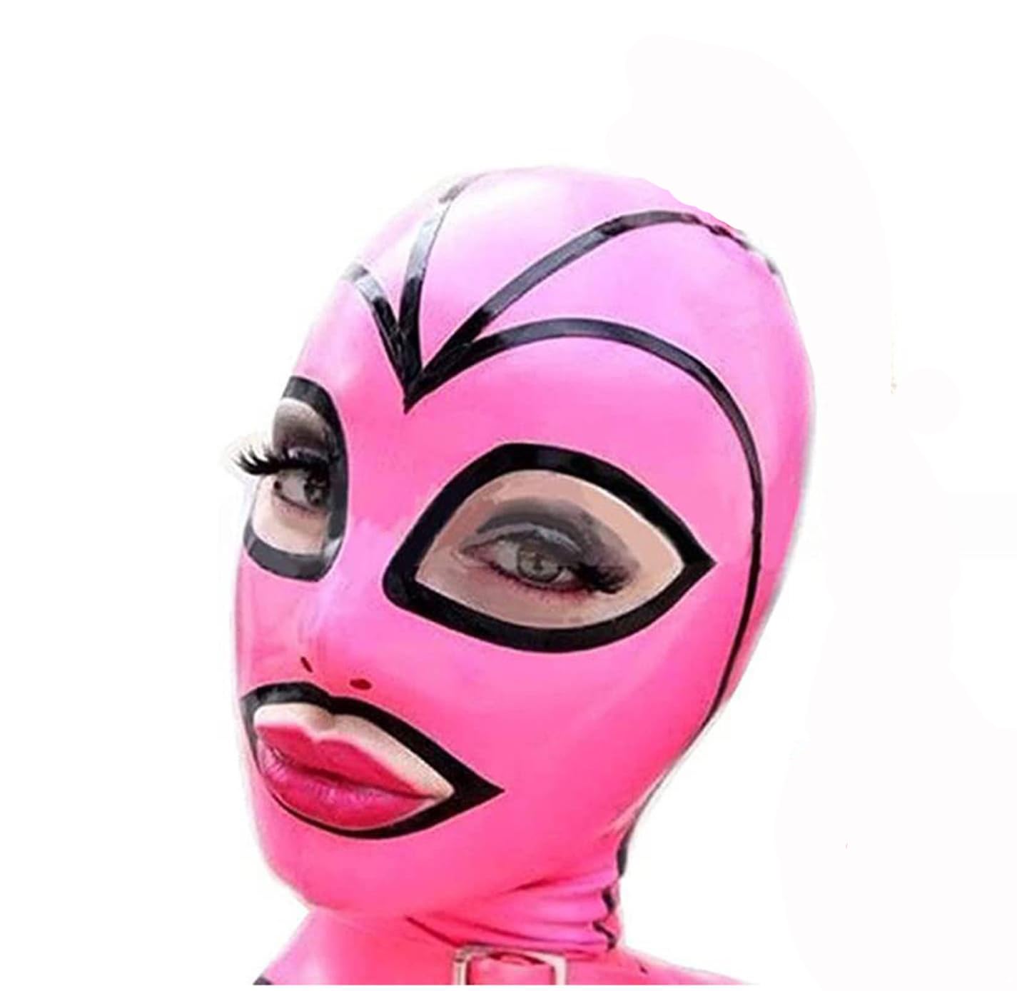 YIYELIY Stripe Latex Hood Back Zipper latex Head Cover Open Eyes Mouth Rubber Mask Cosplay Party Masks (Pink,XL)