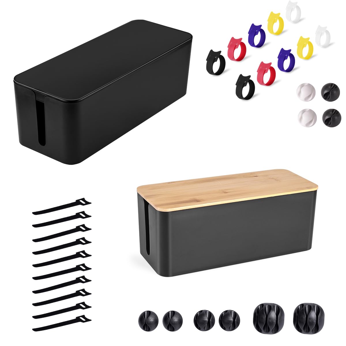 Cable Management Box - Wooden Style Large Cord Organizer Box to Hide Wires & Large Cable Organizer Box to Cord Organizer Box for Home & Office, Black