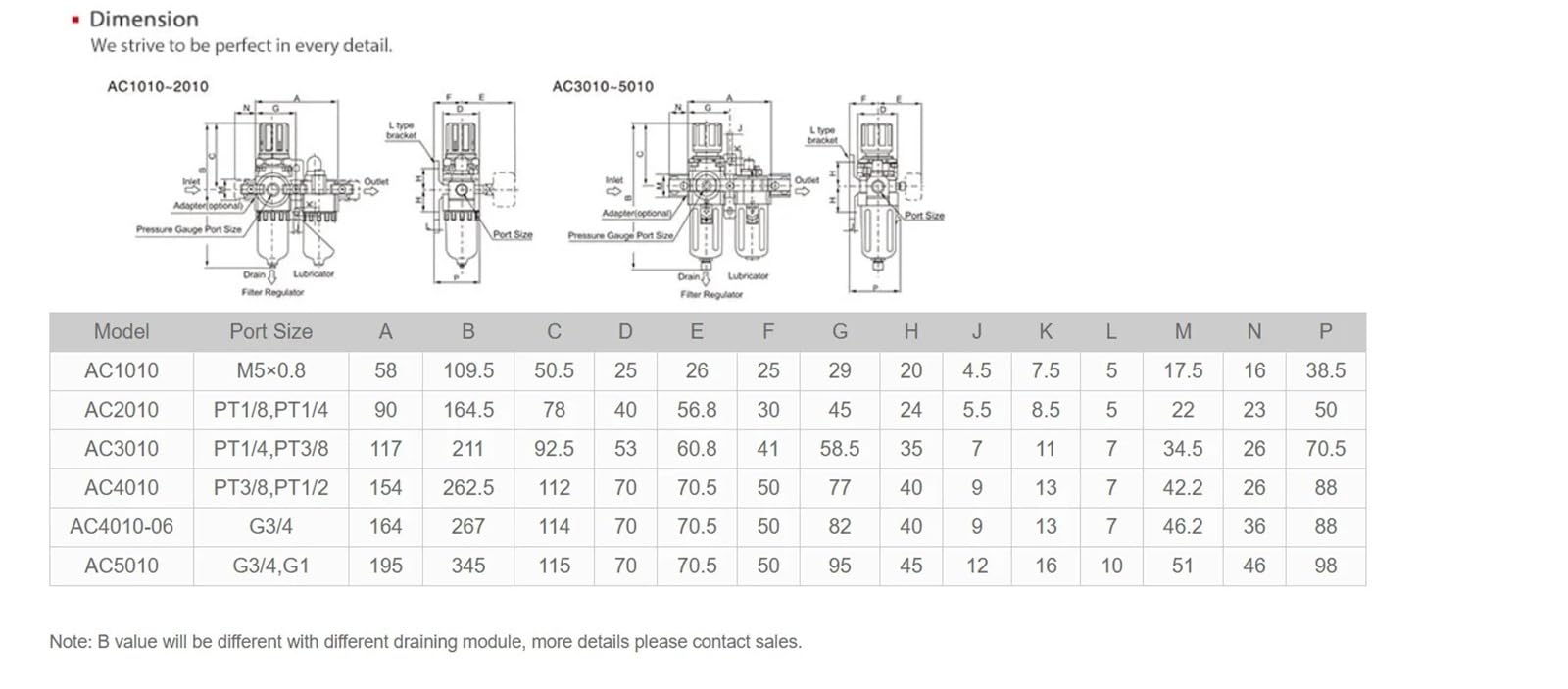 Ac3010-03 Combinación de lubricador regulador de filtro de aire 1 pieza