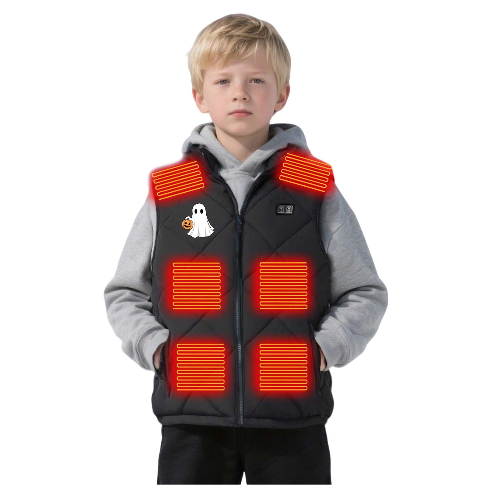 Gilet Riscaldata Invernale Bambini Senza Maniche Cappotto con 13 Zone Riscaldanti Giacca Elettrico USB Abbigliamento Riscaldante Intelligente Gilet per Ragazzi Ragazze Giubbotto Caldo Giacche