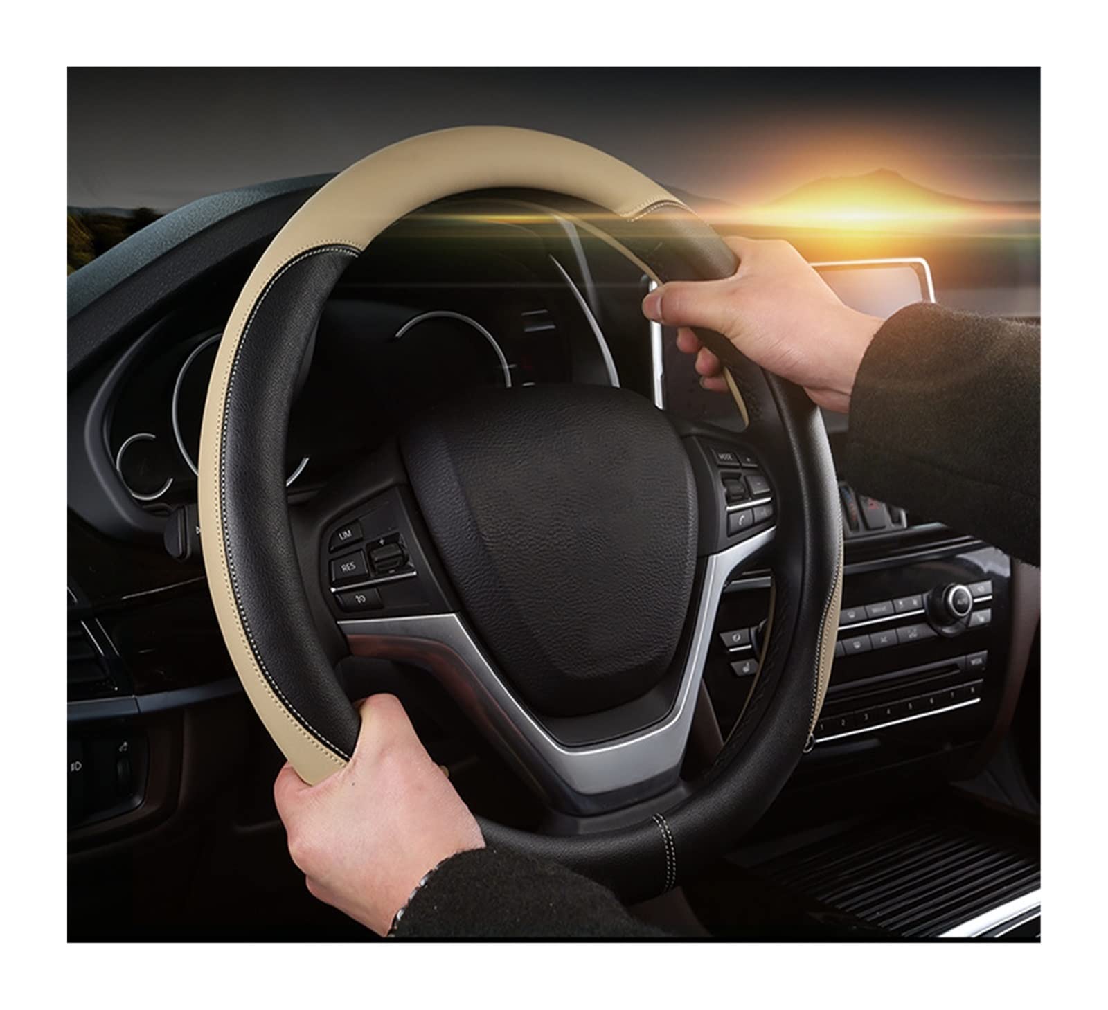 Cubierta Protectora Volante Vehículos De para 38 Cm, Seguro para Hombres, Cuero Negro Microfibra, Cubierta Dirección Coche 15 Pulgadas, Ajuste Antideslizante para Coche (Color : 1)