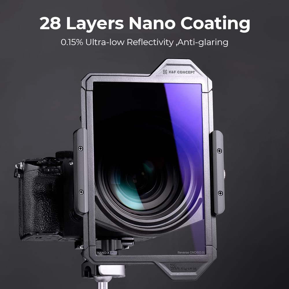 K&F CONCEPT Nano X-PRO Verlaufsfilter GND8 Reverse 0,9 (3-Blenden) Rechteckfilter 100x150mm mit 28 Nano-Beschichtung Filterschutzrahmen