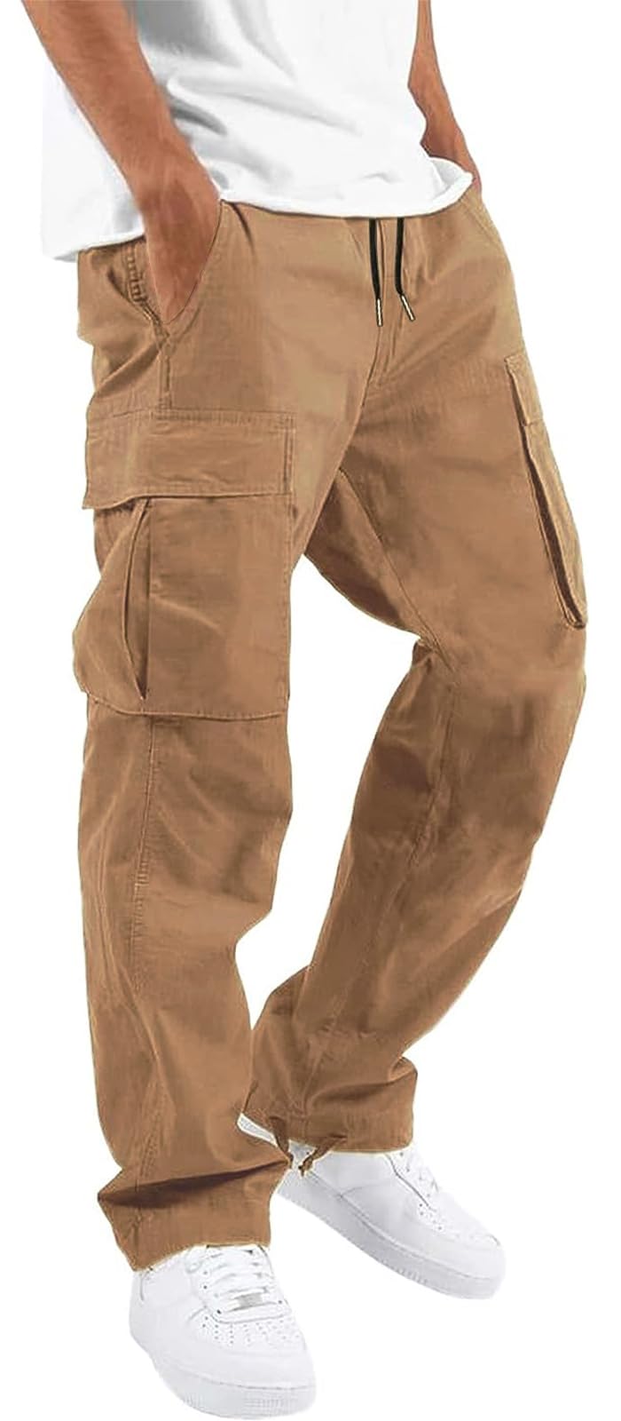 Mens Casual Joggers Pants Hiking Drawstring Chino Cargo Pants Straight Leg Pants