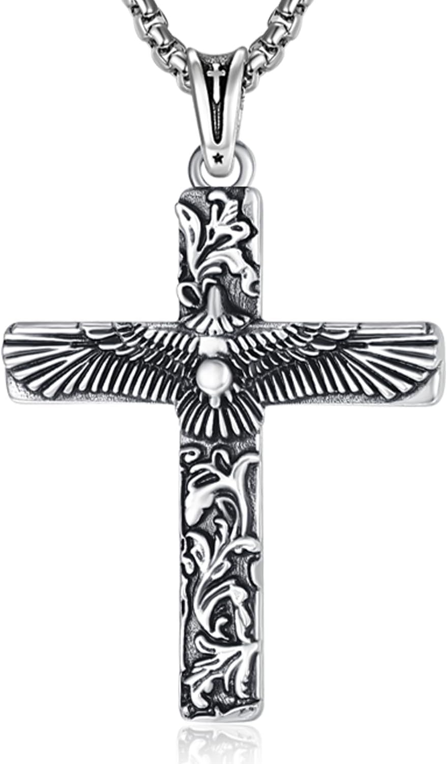 Cross Eagle Necklace for Men 925 Sterling Silver Crucifix Eagle Pendant Necklace Jewelry Retro Gothic Jewelry Gifts for Men