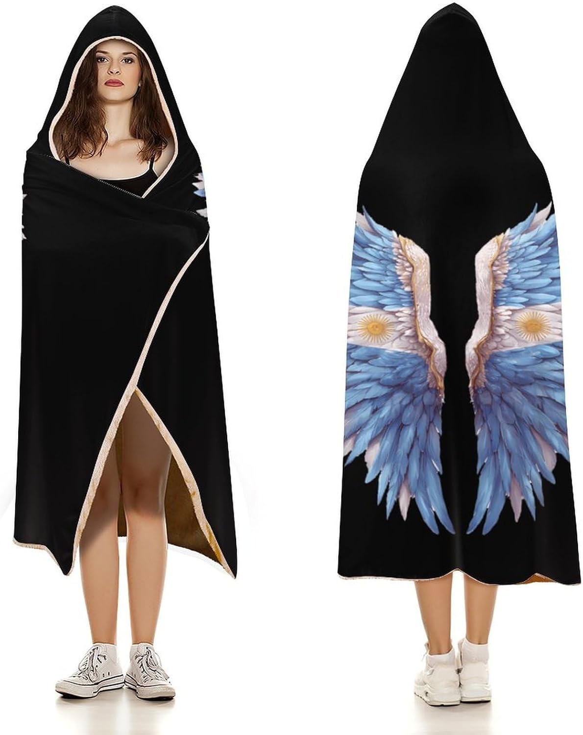 Argentina Flag Wings Wearable Blanket Oversized Throw Cape | Cozy Hooded Blanket Gifts for Women Men