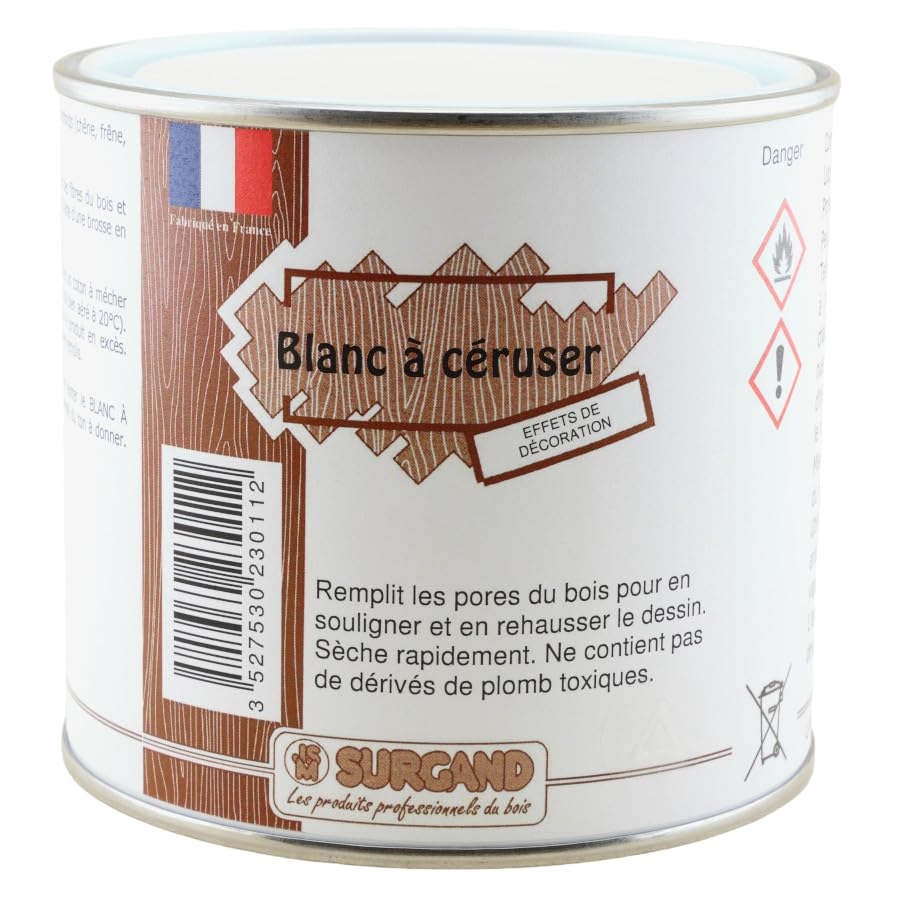 BLANC A CERUSER CELLULOSIQUE/Cérusage traditionnel des bois à pores profonds dont il souligne et rehausse le dessin (chêne, frêne, châtaignier…). (500 ML)