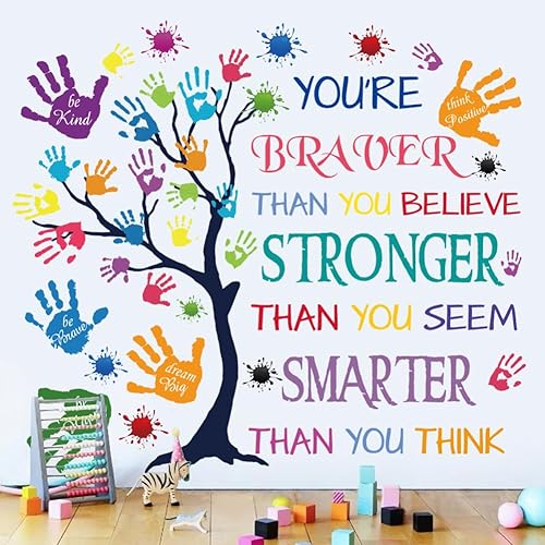 Calcomanía de pared colorida con cita inspiradora: You're Braver Than You Believe, Stronger Than You Seem, Smarter Than You Think, Frases