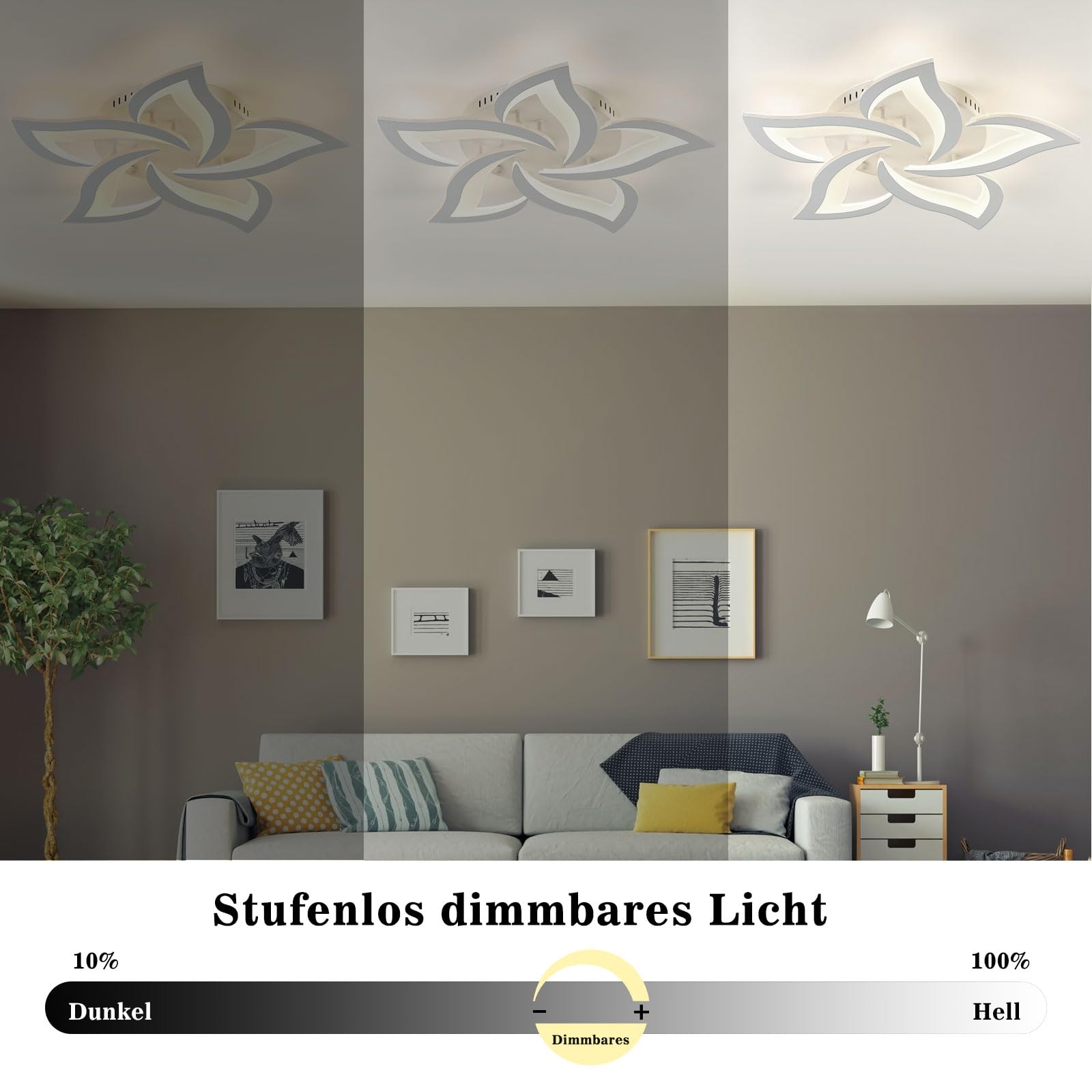 Sky angle Plafoniera Led soffitto stile Moderno con ALEXA e Google Home, Dimmerabile Lampadario Camera da letto con Telecomando (Diametro 63cm)