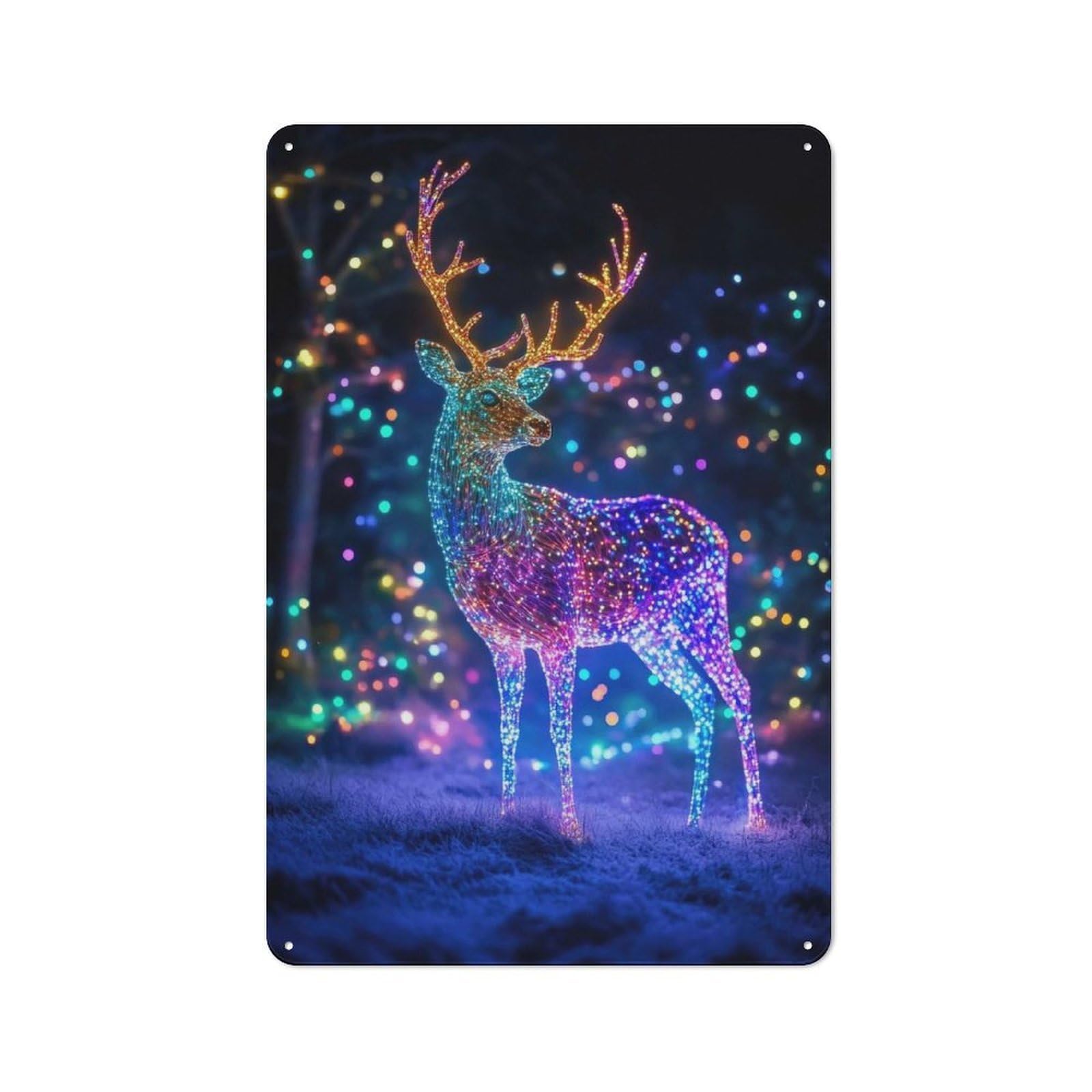 Garage Style Luminous Neon Reindeer Decorative Metal Plaque 30x20cm, Garage Wall Decor for Workshop, Basement, Shed Or Games Room