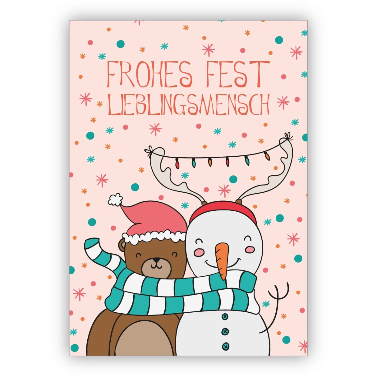 Kartenkaufrausch 16 Stück: Freundschafts Weihnachtskarte mit Bär und Schneemann: Frohes Fest Lieblingsmensch • weihnachtliches Grußkarten Set mit Umschlag zum Fest der Liebe für Familie und Freunde