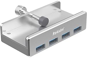Rekdimm 4-Port Aluminum Desk USB Hub 3.0 with Adjustable Clamp