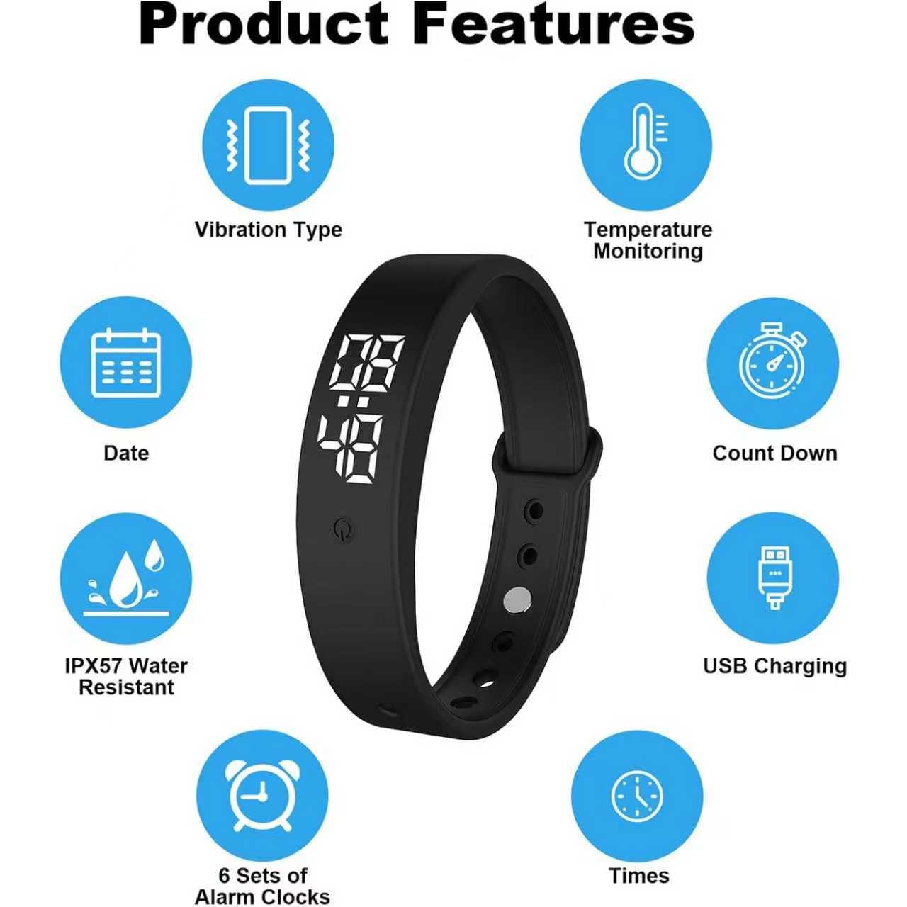 Vibrating Alarm Clock Watch for Heavy Sleepers, Silent Wake Up Bracelet & Smart Wristband, Wearable Vibration Wrist Alarm, Non-Audible Sleep Wristband for Men & Women — view 3