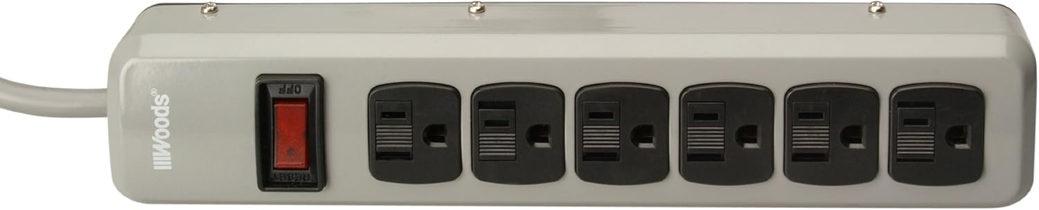 Woods 41551 6-Outlet Metal Power Strip with 8-Foot Cord; Light Grey