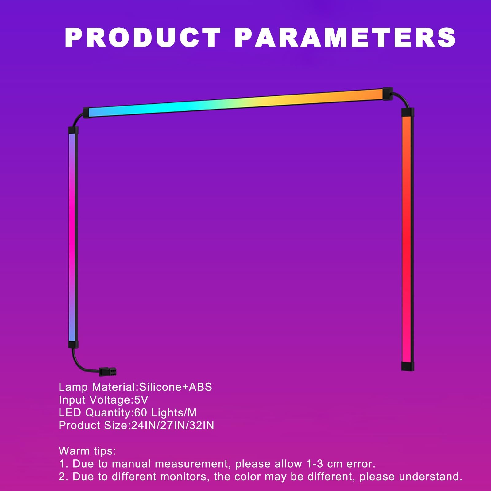 Komputer Led Lights do telewizora, samoprzylepny pasek świetlny LED, sterowany oprogramowaniem pasek LED z wieloma trybami i kolorami do wyboru, zwiększ wrażenia odpowiednie do 24 W/27 IN/32IN (24IN)