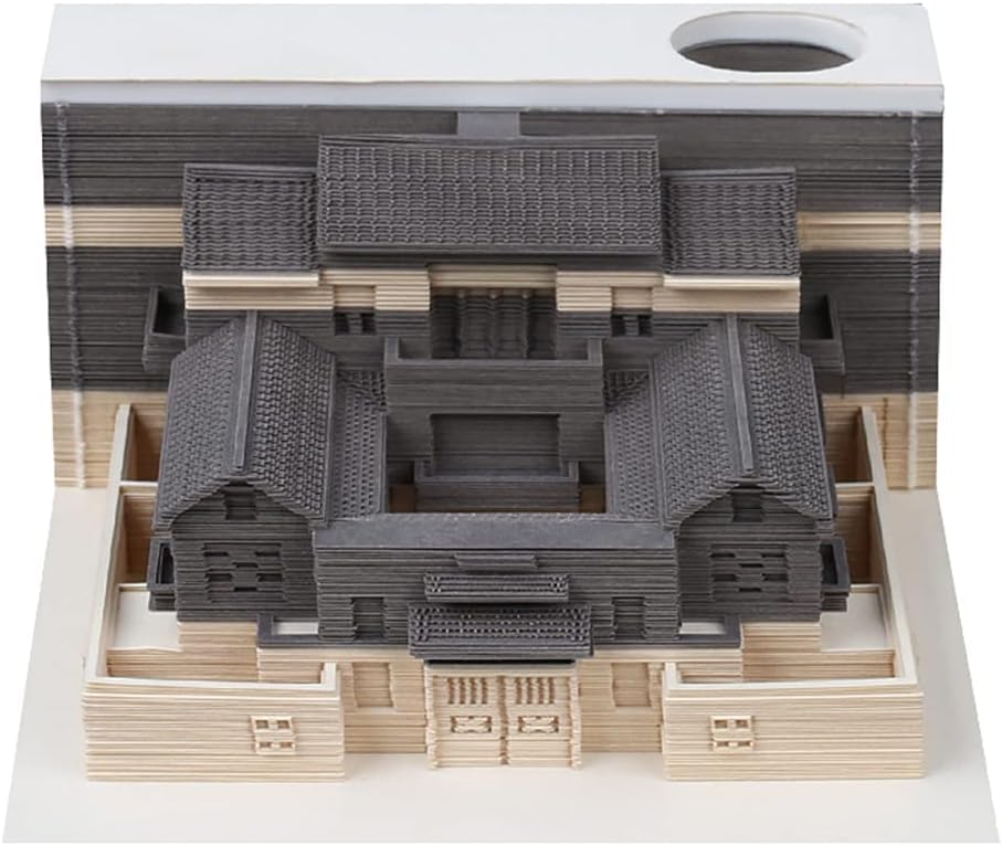3D Art Memo Pad, Classical Building Model 3D Memo Pad Non-Stick Sticky Note Pad DIY Paper Notes, Creative 3D Notepad with Pen Holder Bookmark