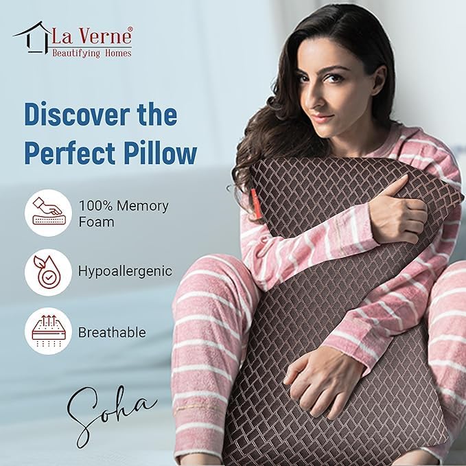 Image of LA VERNE Cooling Gel Infused Pincore Technology Breathable Memory Foam Pillow with 3S Rebound| Cool Gel Cervical Support for Neck & Shoulder Relief (2, Brown, Standard)