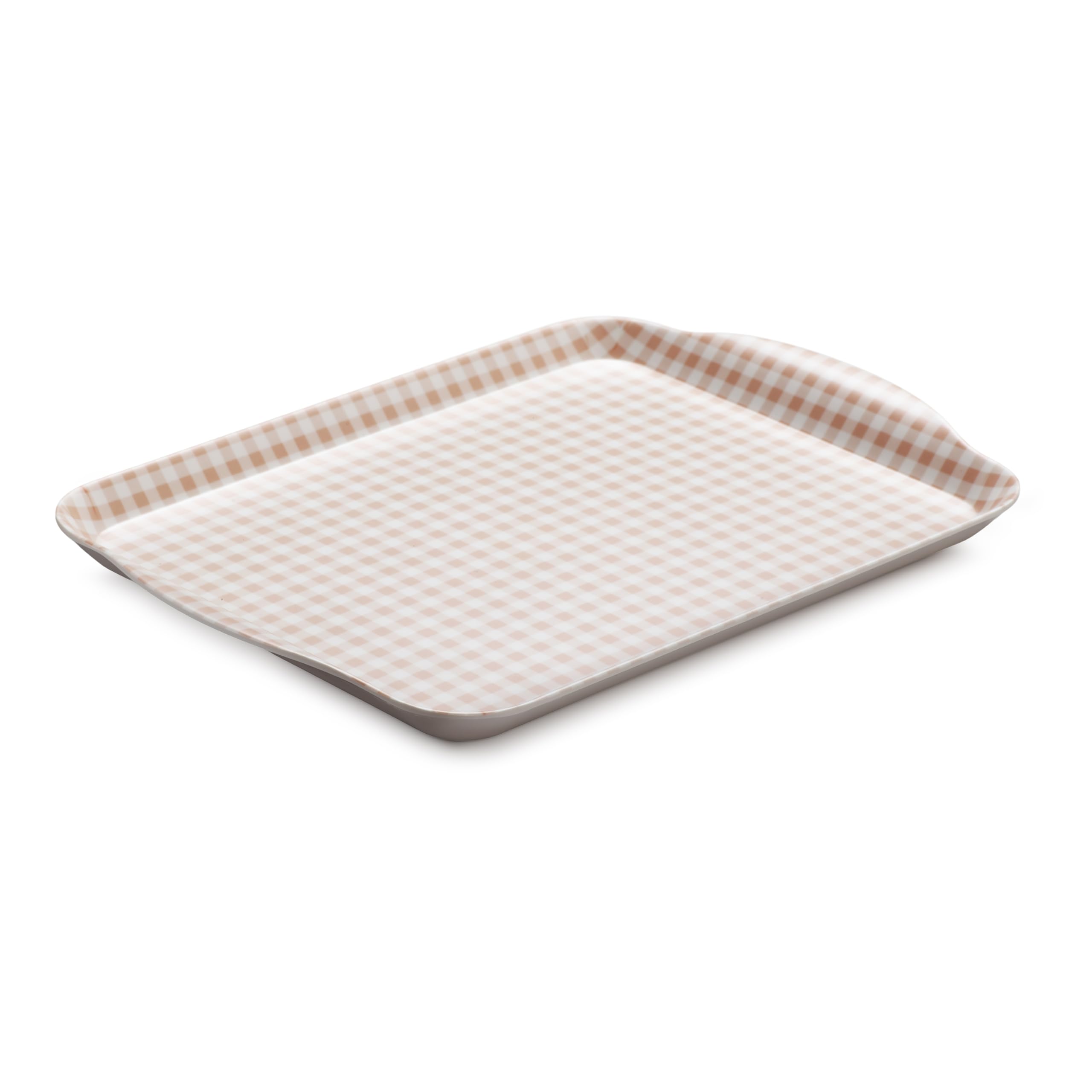 Zeal Serving Tray, Small Melamine Snack, Tea & Coffee Tray, Gingham Design with Raised Handles, BPA Free, 27 x 21cm, Rose Pink