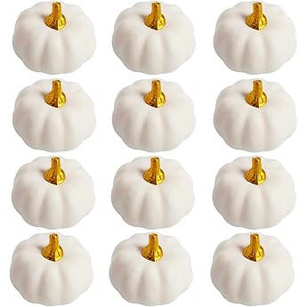POPOYU Artificial Pumpkins Decoration Pack of 12 Decorative Pumpkins White Harvest Lifelike Pumpkin Fake Foam Pumpkins Polystyrene Pumpkin for Autumn Garland for Autumn Halloween Thanksgiving