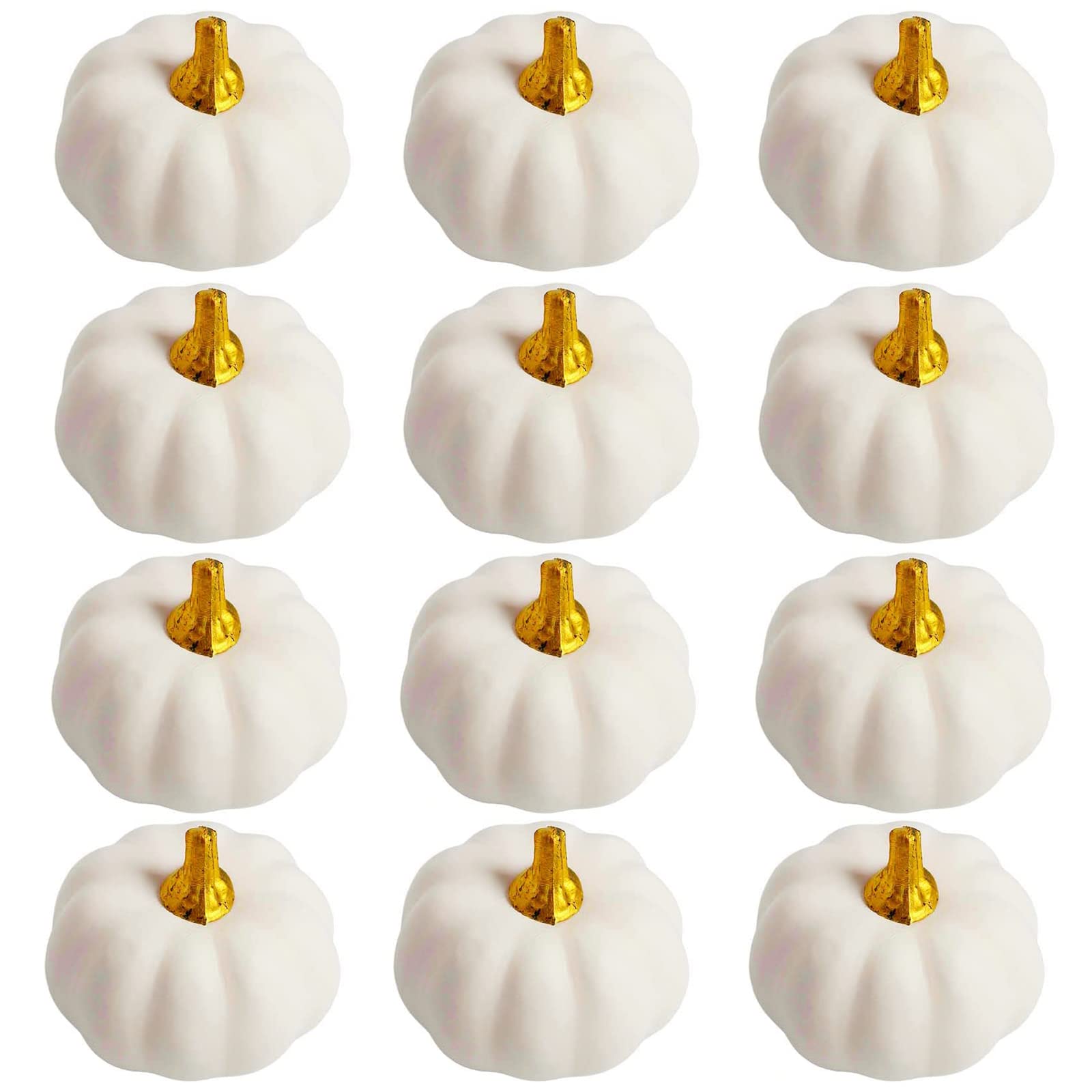 12Pcs White Autumn Artificial Pumpkins Set,Bulk Decoration Faux Harvest Pumpkin Fake Mini Foam Pumpkins,Halloween Pumpkin Decoration for Crafts Fall Wedding Halloween Party Decor Home Decoration