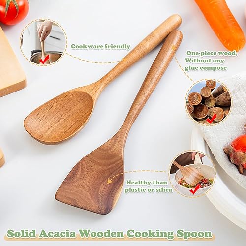 Miniatura 3 de Cuchara de madera con mango grueso, juego de 2, cucharas de esquina de madera para cocinar, espátula de madera para freír, raspar y mezclar,