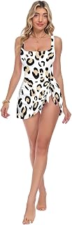 Spots Women's One Piece Swimwear, Wide Strap Removable Skirt Swim Dress, Tummy Control, S