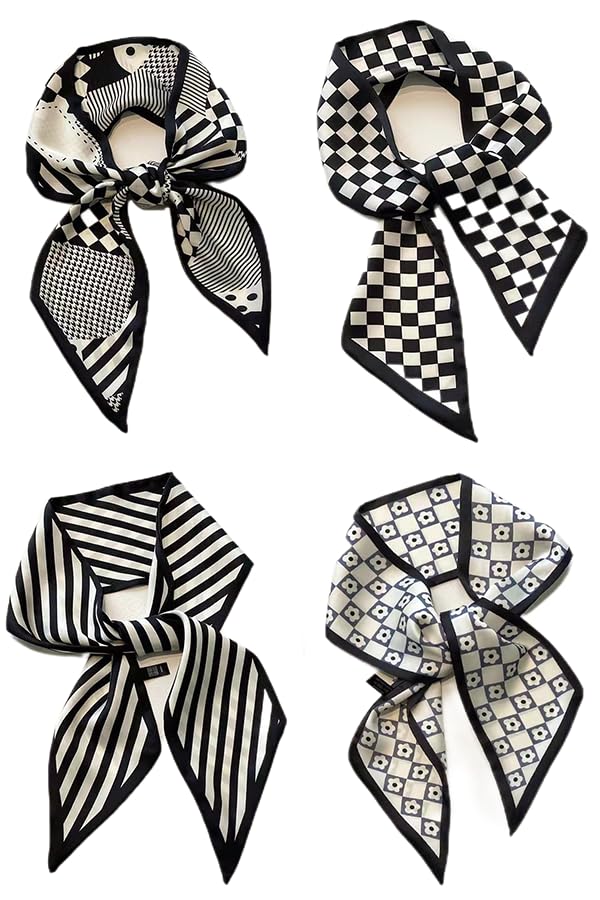 4 Narrow scarves Headband Vintage Scarf Tie Hair Band Hair Accessories (Black series), 35.4 *2.36in