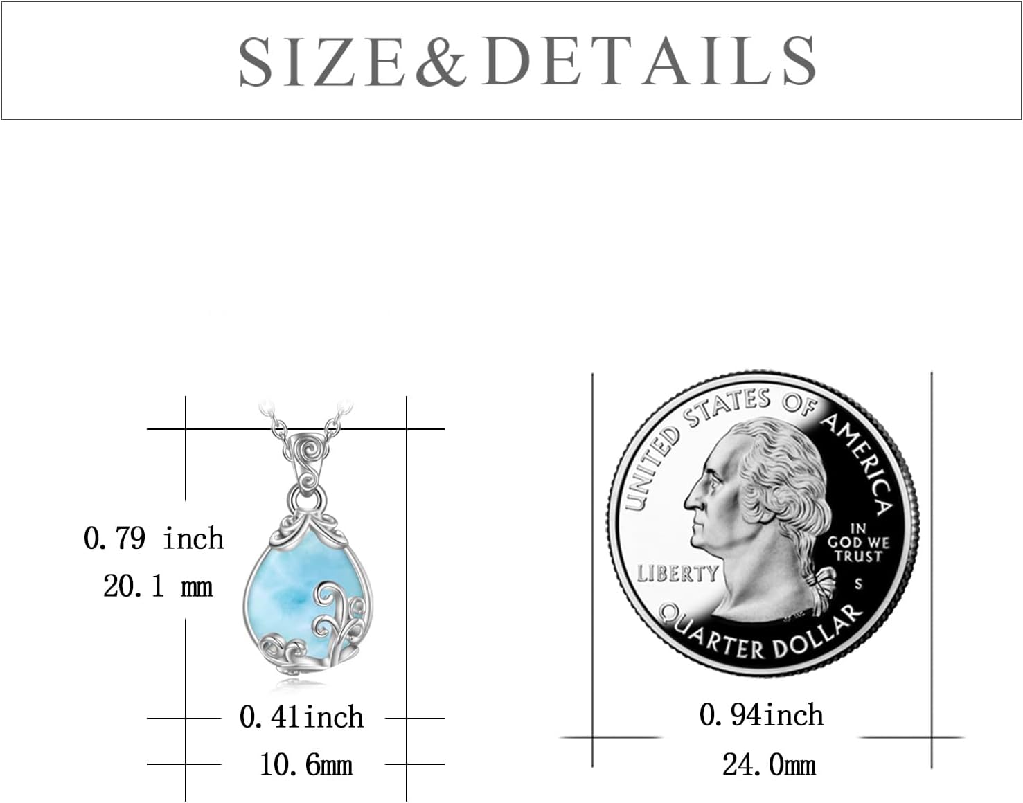 POPLYKE Larimar Teardrop Necklace Sterling Silver Larimar Stone Filigree Pendant Necklace Larimarstone Jewelry Gifts for Women - Image 4