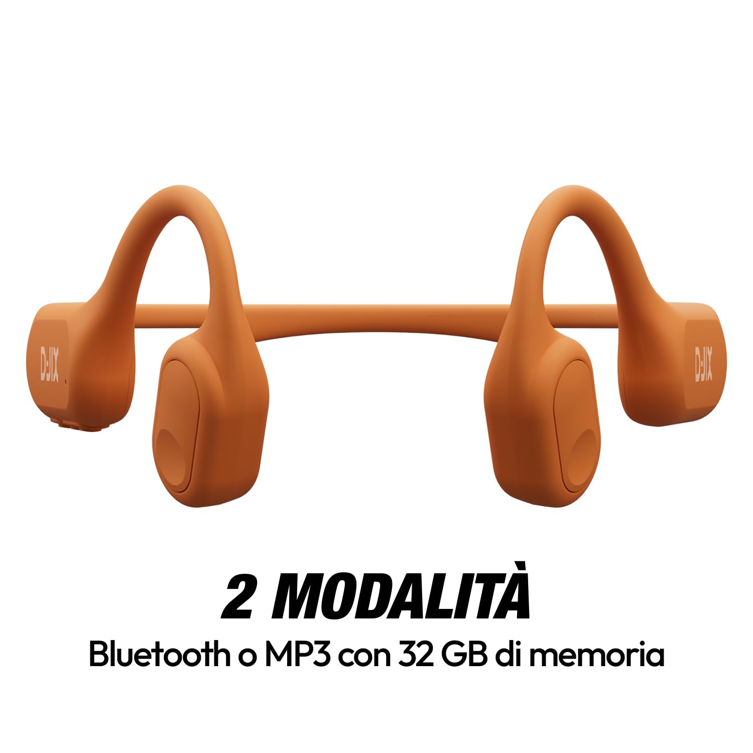 D-JIX Triton 600 - Auricolari Bluetooth 6.0 e MP3 32 GB | Impermeabile IP68 | Autonomia 15h | Ricarica Rapida | Microfono Integrato | Ideale Sport & Lavoro (arancione)